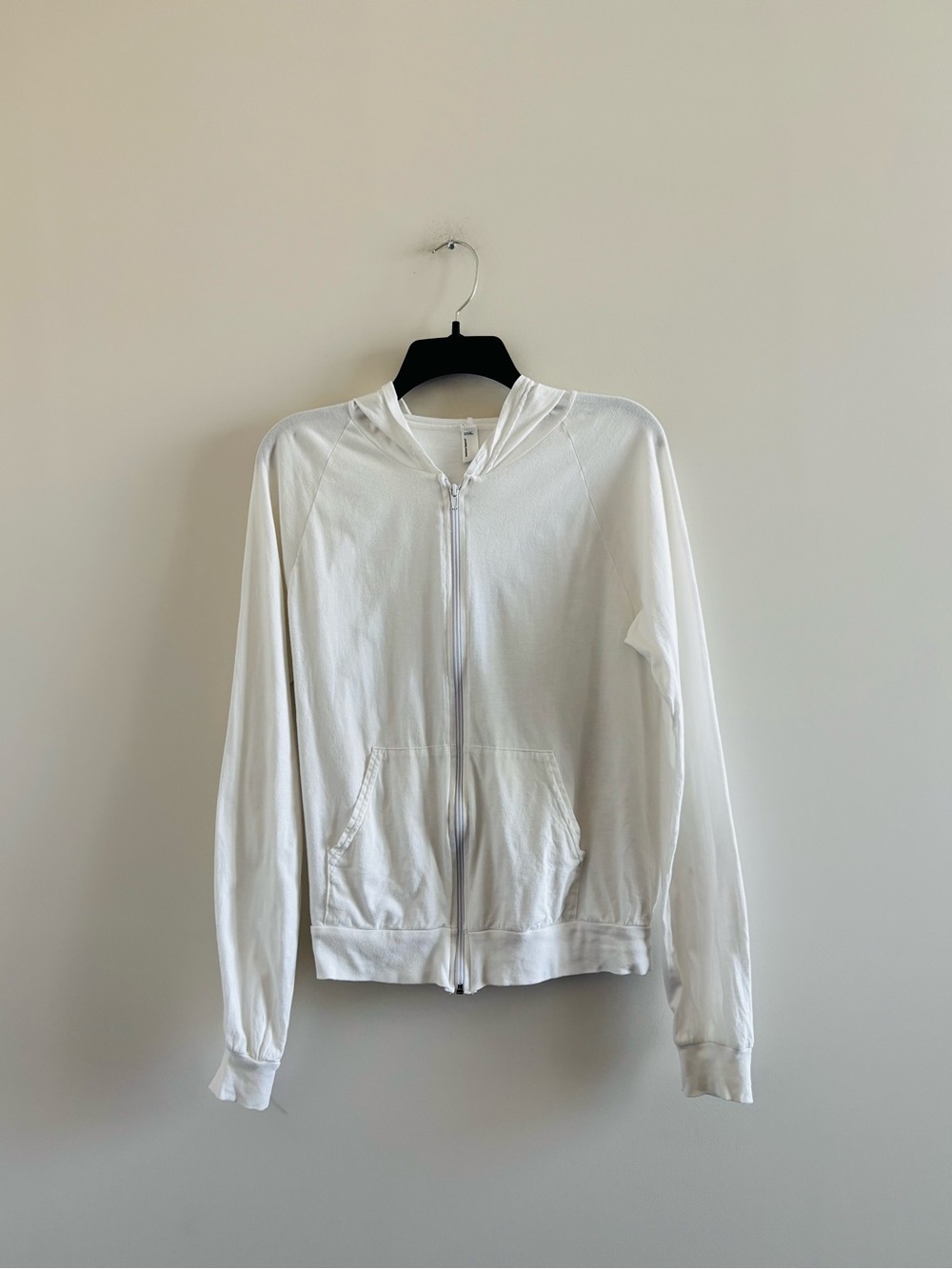 American Apparel Jacket White Hooded Full Zip Cotton Women S Preppy Tennis Retro